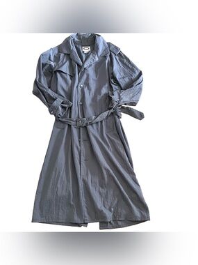 Vintage 80s Banana Republic trench coat large nylon gray belted safari long rain